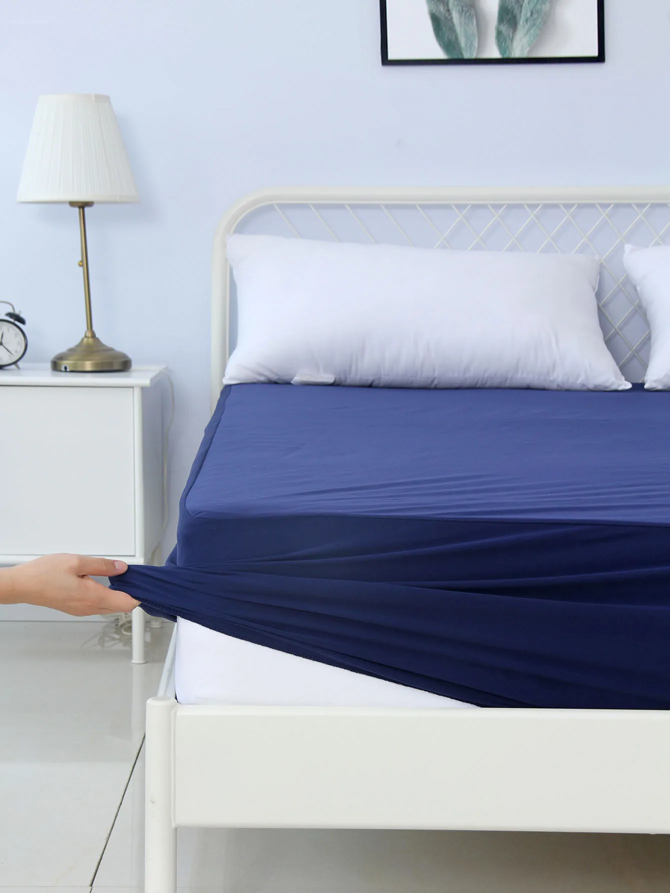 dark blue color waterproof bed sheet mattress cover protectors polyester knit