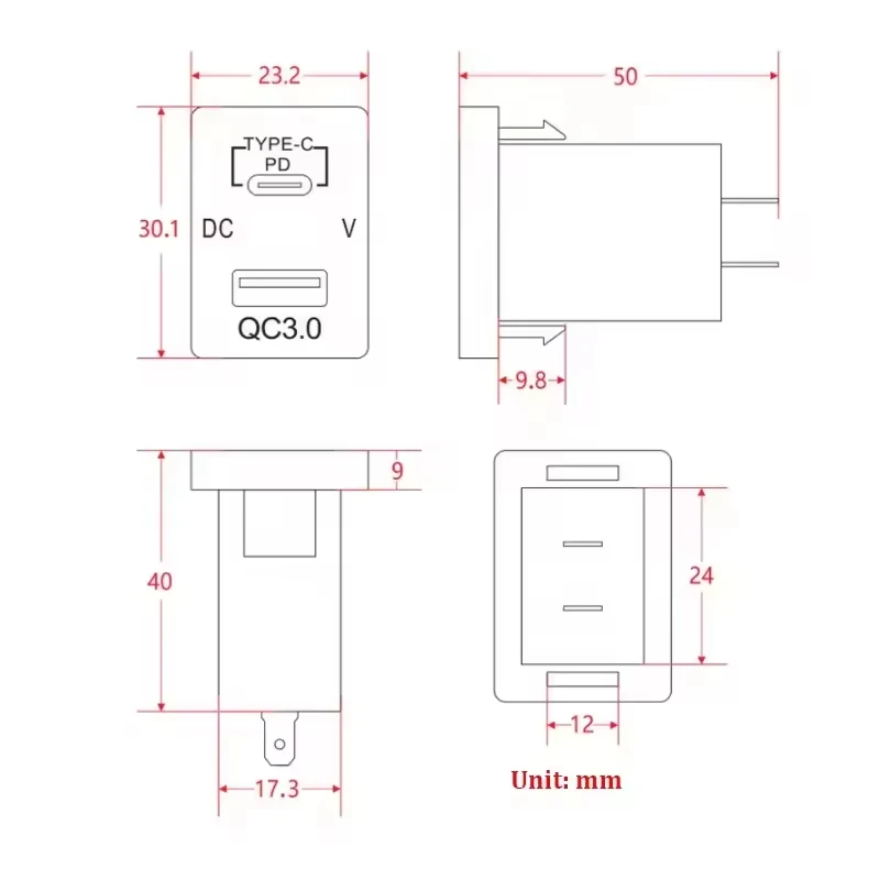 18 Вт USB QC3.0 + 36 водонепроницаемый 12-24 В DC дисплей напряжения автомобильное зарядное устройство с быстрой зарядкой 1 год гарантии Тип C PD материал для ПК