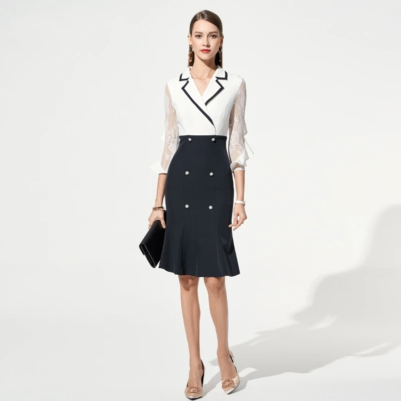 black and white stitching dresses, professional wear, new fashion design models, factory high-end customization