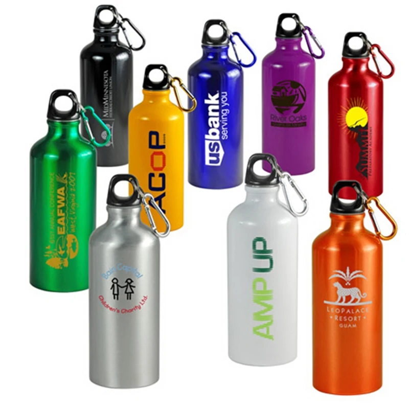 500ml 750ml Promotional Bicycle Drinking Bottles Custom Metal Sports Aluminum Water Bottle With Carabiner Cover