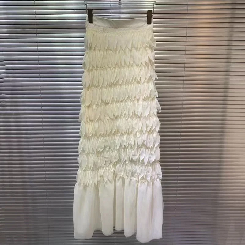 New 2023 Autumn Long Skirts High Quality Ladies Allover Flower Deco Casual Long Beige Black Elegant Long Party Skirts Clothes