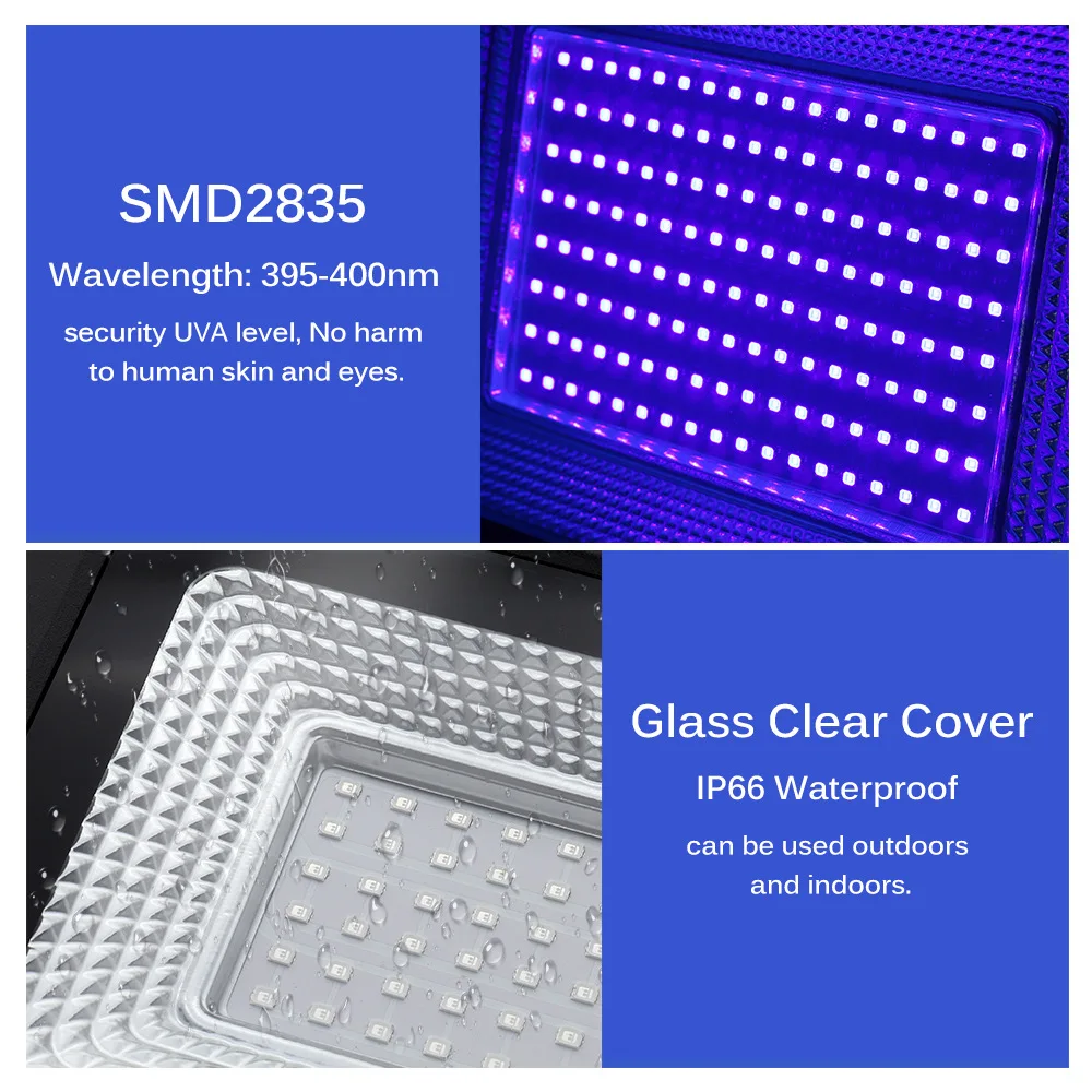 LED UV Flood Lights with Plug IP66 Waterproof Led stadium light for outdoor lighting LED Blacklight with Plug IP66 Ultraviolet