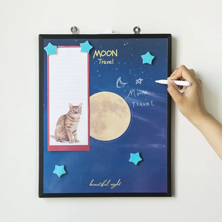 14x11 inch plastic frame  printed art paper four color printing foil moon and star Magnetic Custom  Printing Dry Erase Board