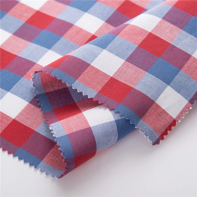 
Modern Design Blue White Red plaid poplin fabric 100% Cotton fabric 