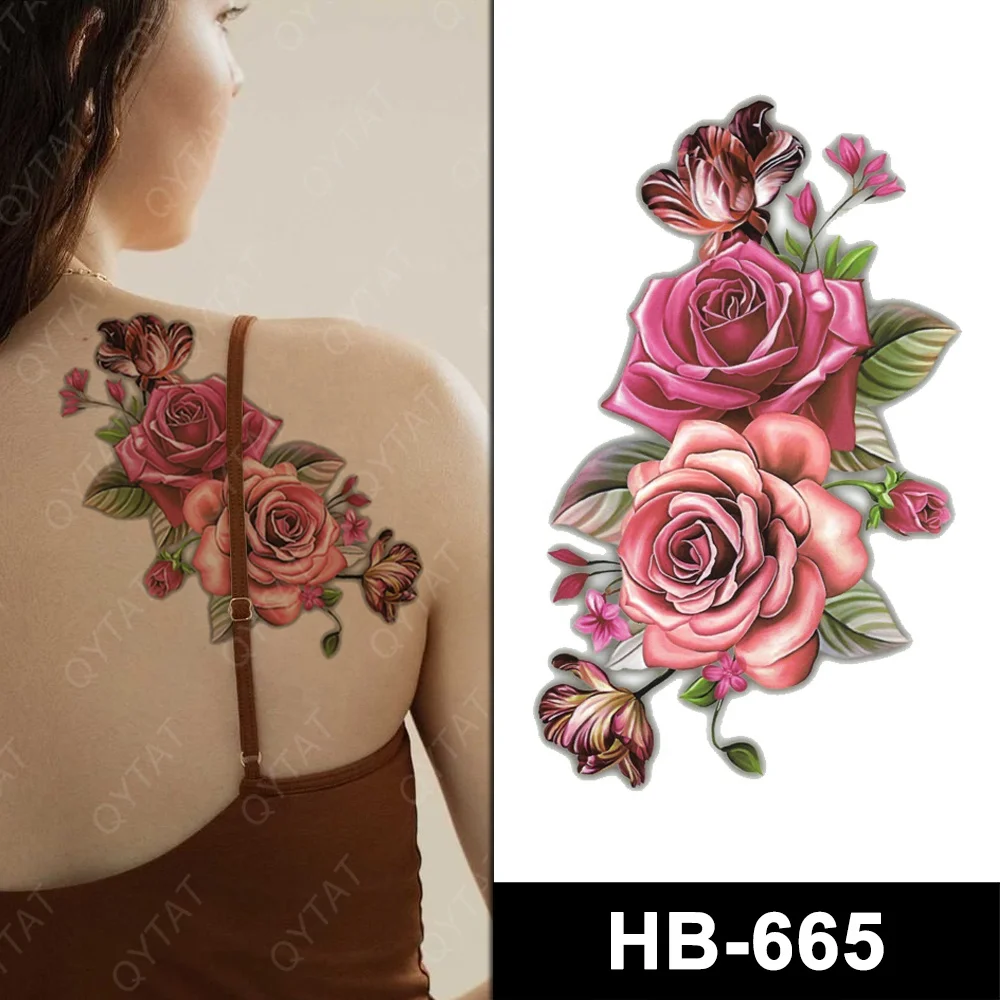 Popular Water Transfer Beautiful Temporary Colourful Ink Printing Flower Rose Tribal Tattoos