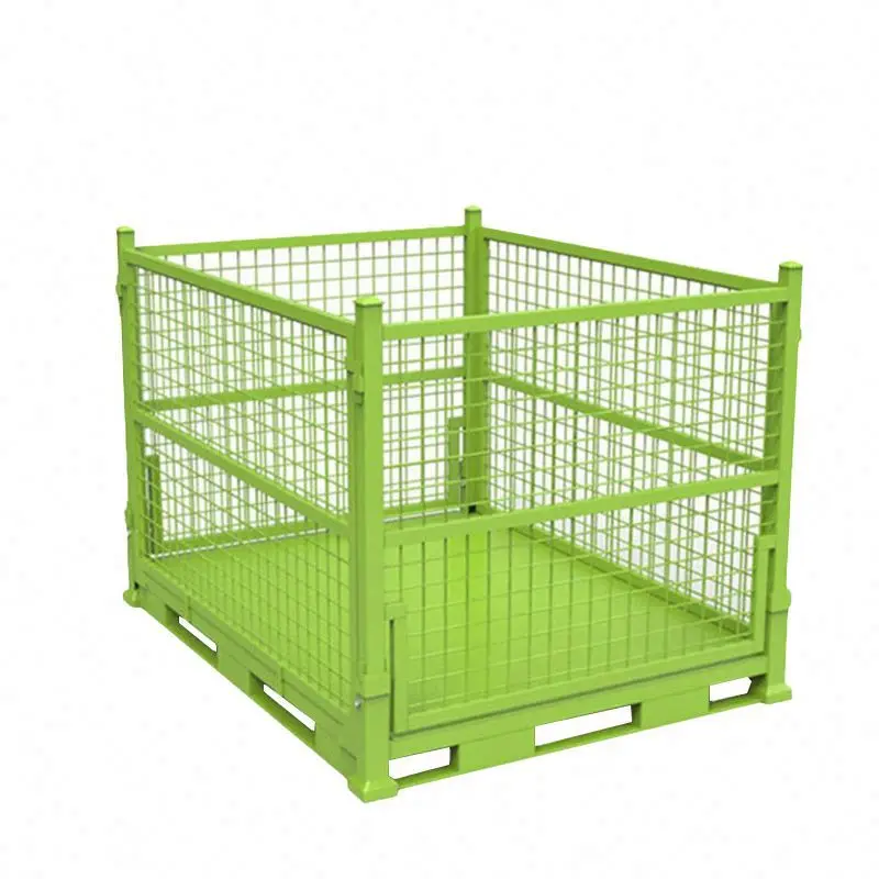 Custom industrial foldable warehouse stackable metal pallet mesh box