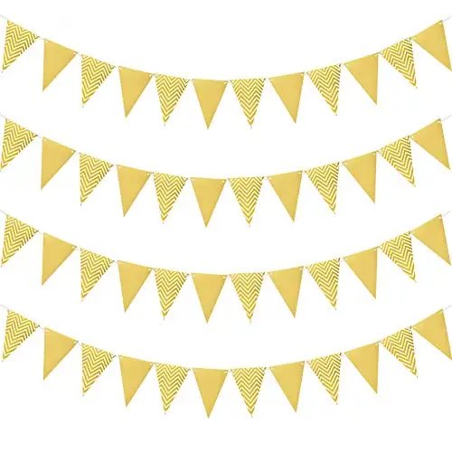 Gold Paper Pennant Banner Bunting Triangle Flags for Birthday Party Wedding Decorations