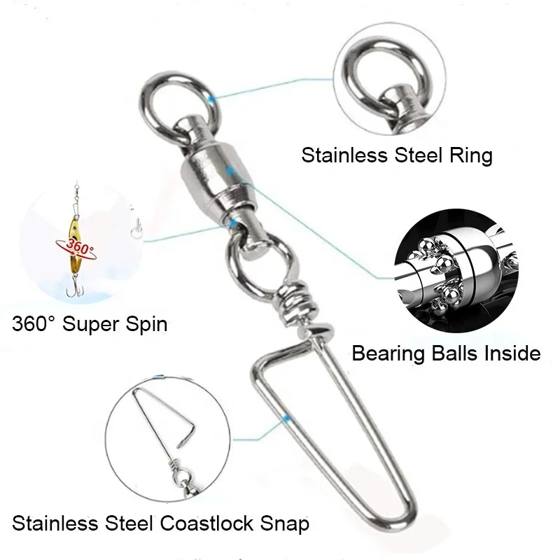 High Strength Heavy Duty Fishing Ball Bearing Coastlock Snap Swivels for Saltwater Freshwater Corrosion Resistance