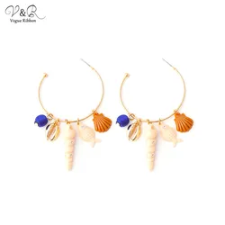 V&R Fashion Jewelry Gold Plated Ocean Conch Sea Shell Starfish Pearl Stud Earrings For Women