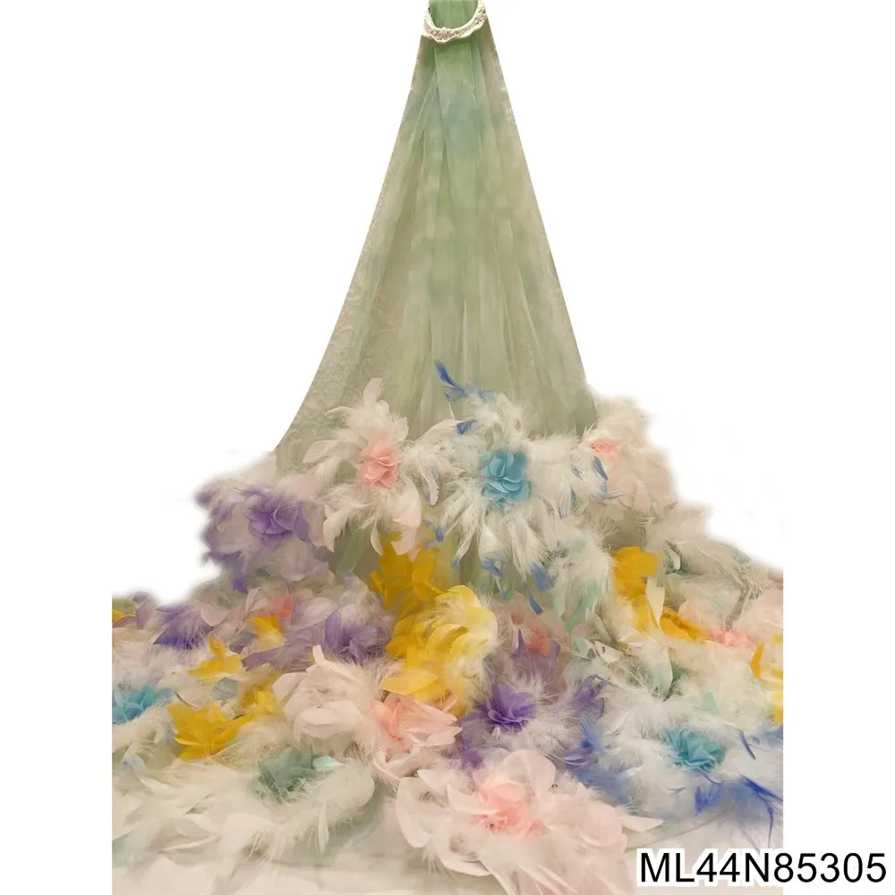 Beautifical tulle net party lace fabric 3d african lace for women french tulle with beads fabric ML44N853