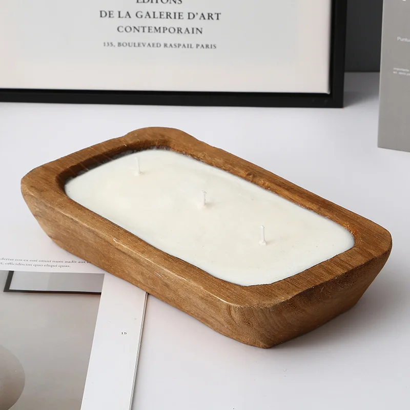 Custom Natural wooden candle bowls 3 wick scented candles custom logo and packaging