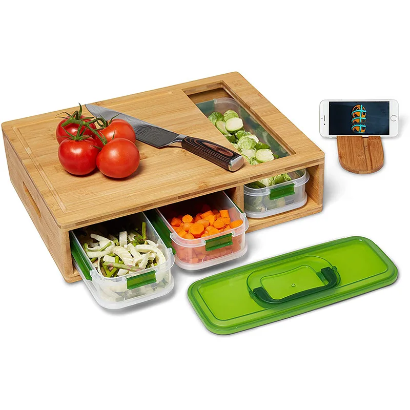 Wholesale  Bamboo Trays collecting Wood Cutting Storage Organizer Board With 4 Containers