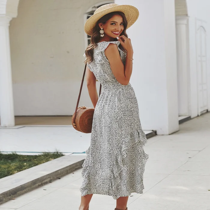 Women 2021 spring summer new ruffle dress ladies fashion long dress