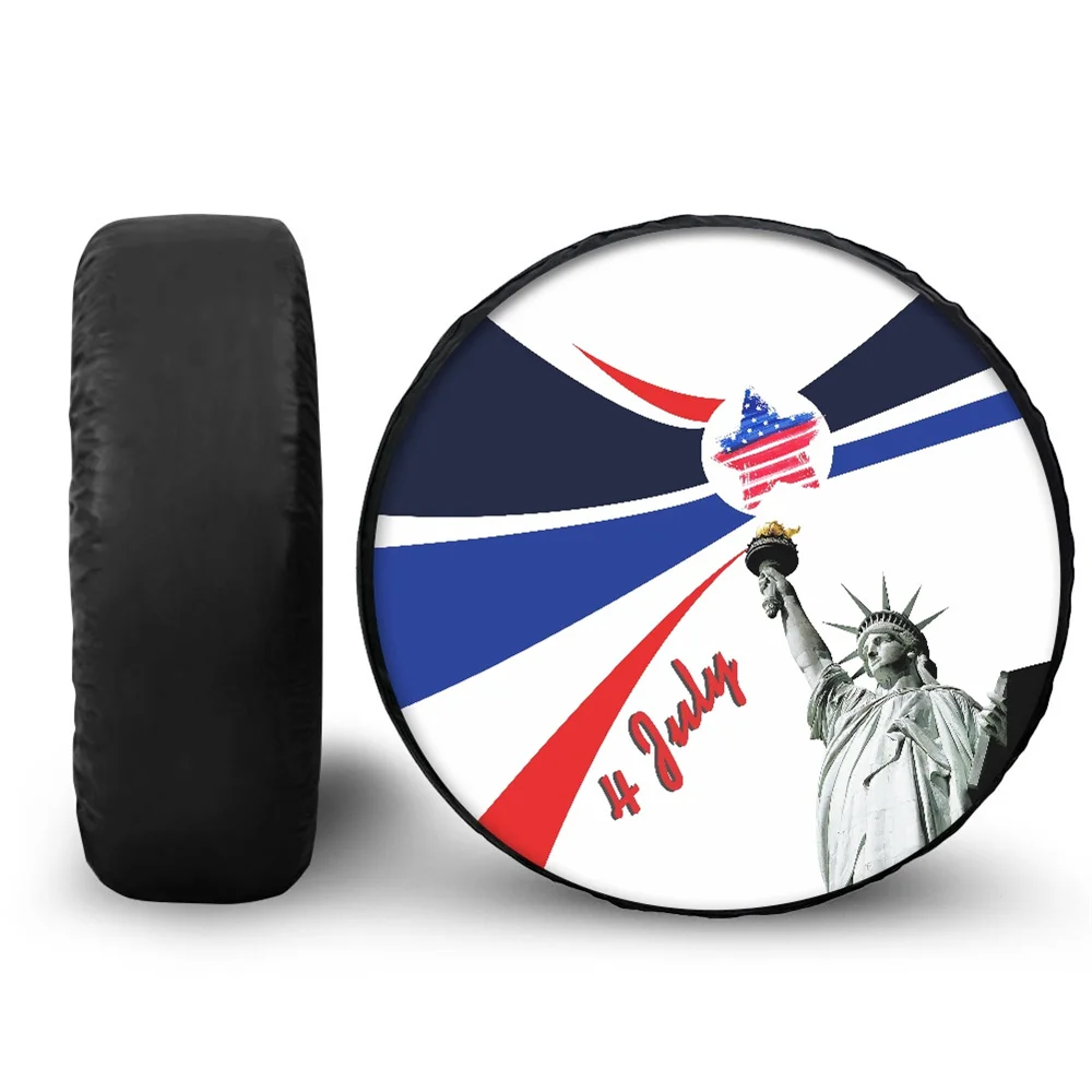 Print On Demand Blue Red Stars Pattern I Love America USA Flag Tire Cover Custom Auto Parts Wheel Cover Tire Center Cover Round