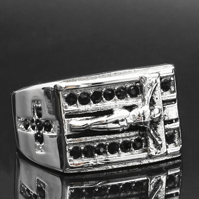 Stainless Steel Mens Engagement Diamond Jesus Rings