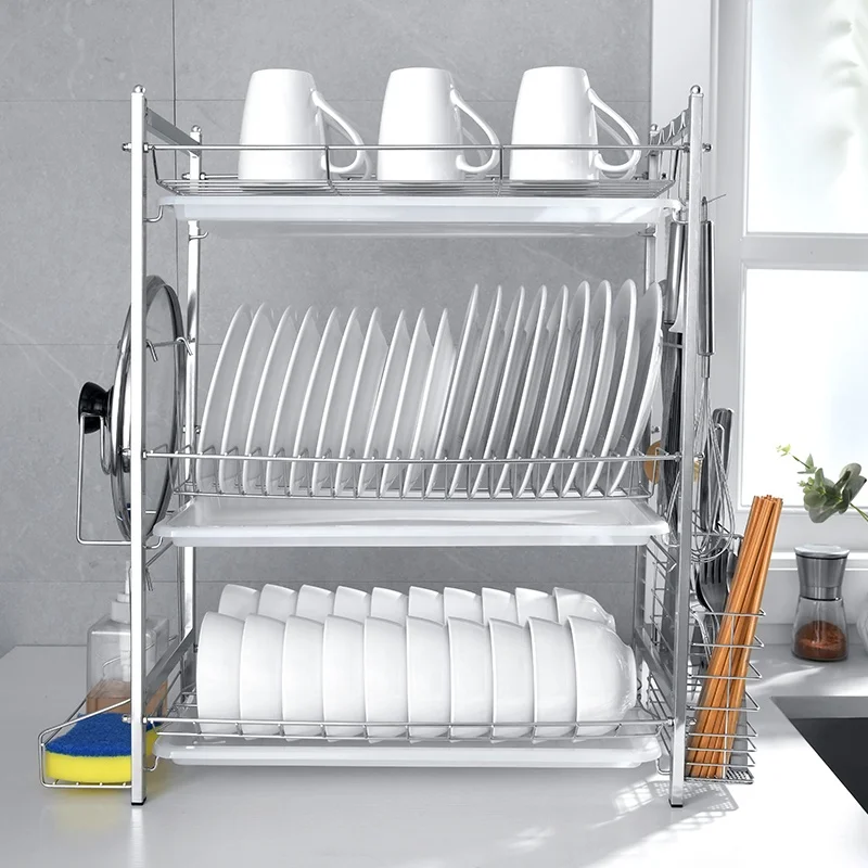 3 Layer Small Metal Wire Steel kitchen Wine Plate Dish Drying Rack Dish Drainers