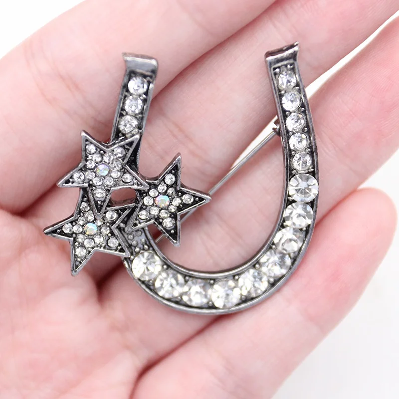 Jewelry Lucky Stars Good Luck Western Cowboy Horseshoe U shape Rhinestone Brooch Pin Women Jewelry