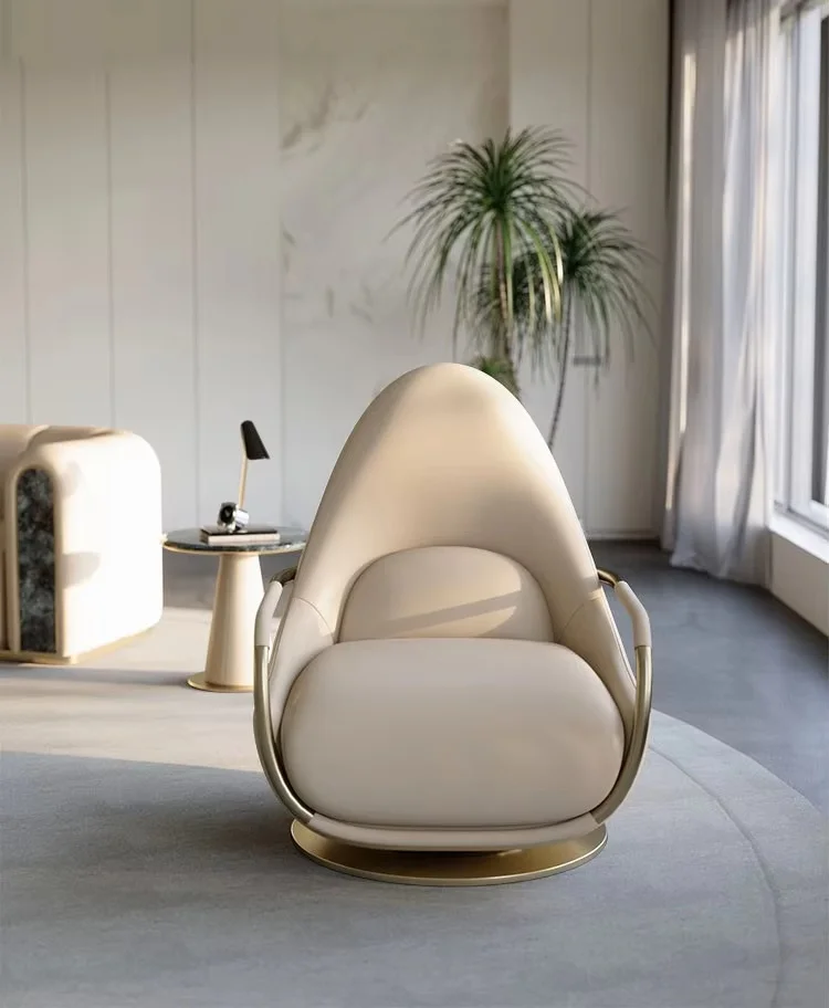 2024 New Italian Style Luxury Leather Lounge Chair - Modern Single Sofa for Living Room