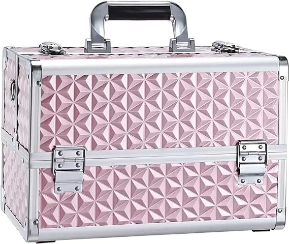 Professional Makeup Artist Organizer Heavy Duty Travel Case With Four Extendable Easy Clean Trays and Key