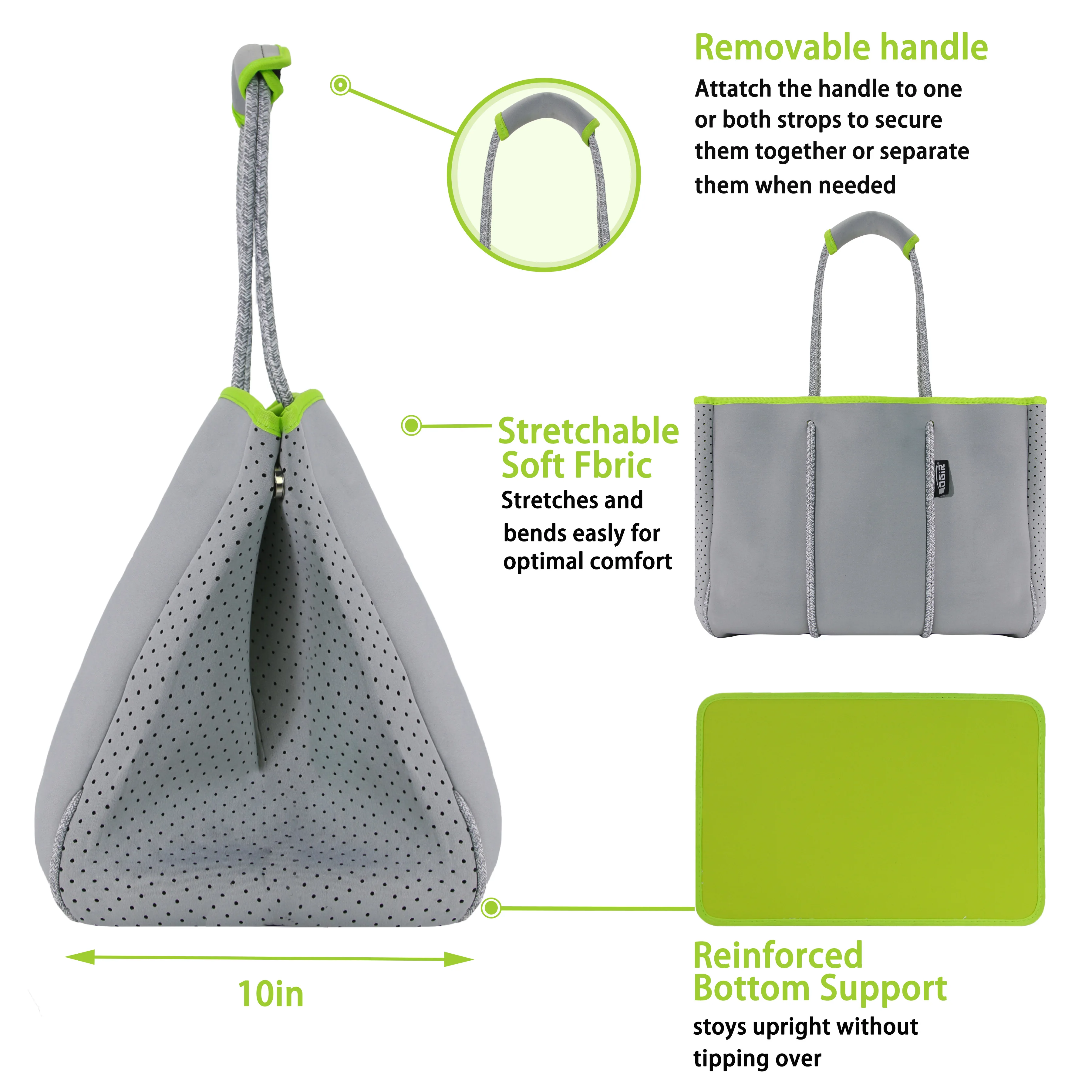 Wholesale Perforated Sports Gym Travel Beach Tote Handbag Customized Neoprene Shopping Tote Bag For Women