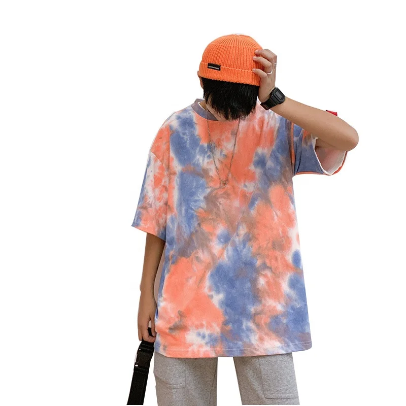 
Men/Women Tie Dye Summer T Shirt Half Sleeve Cotton Tye Dye Streetwear Urban Unisex Oversized Tshirt 