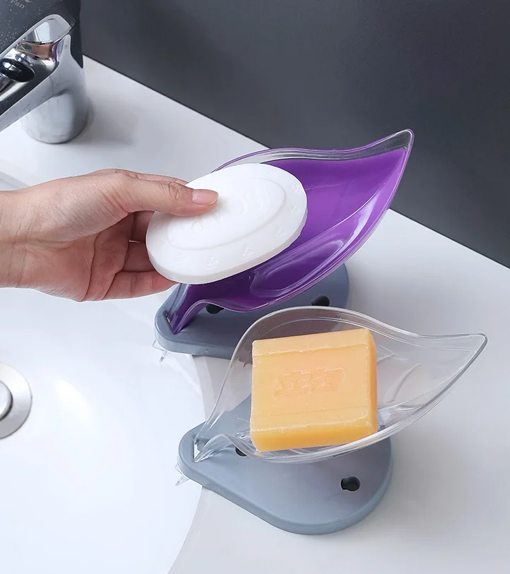 Self Draining Leaf Shape Soap Box Soap Holder with Draining Tray for Shower Bathroom Kitchen