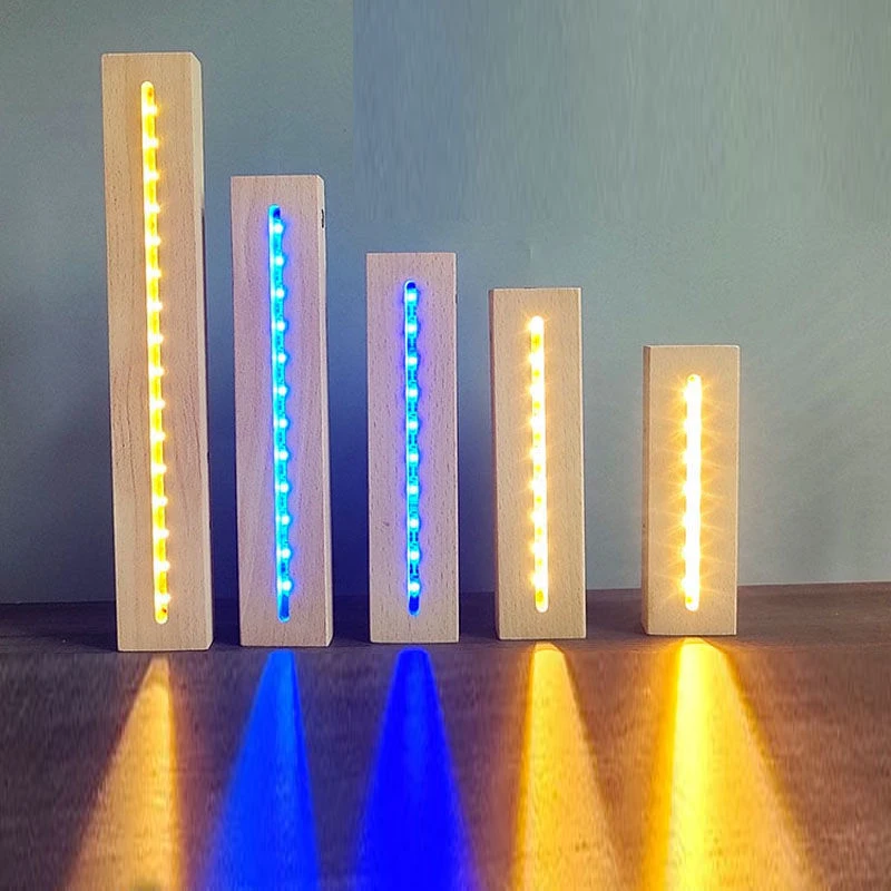 DIY customized blank acrylic with led light table lamp wood base 3d night light wooden lamp with clear acrylic