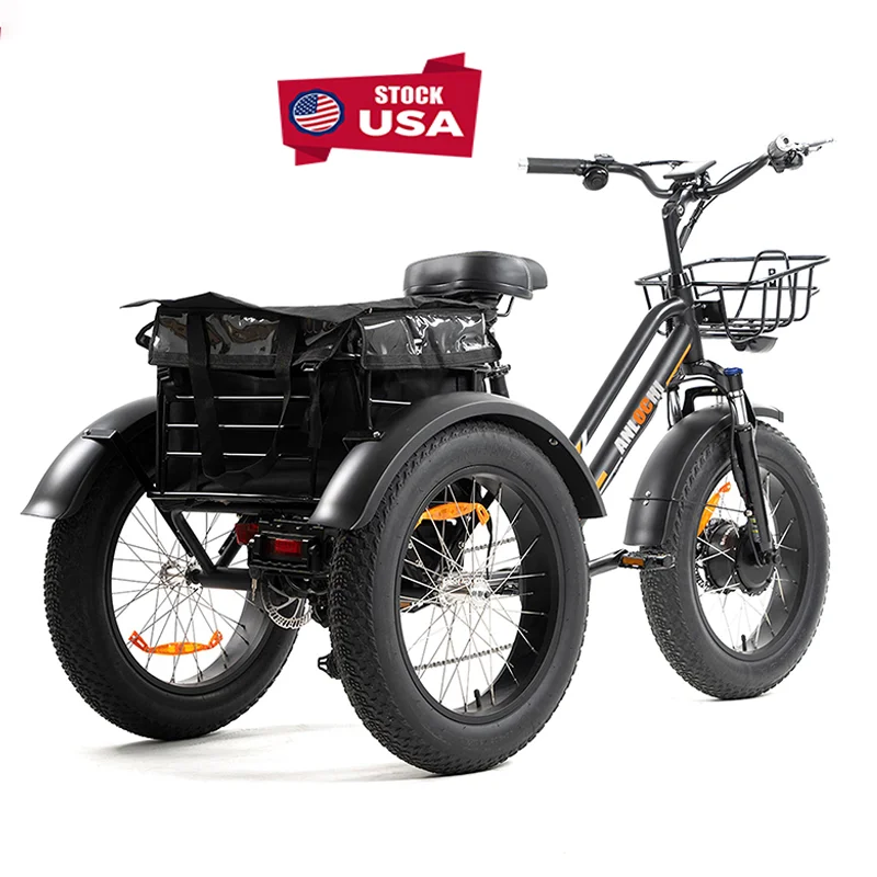 ANLOCHI US warehouse stock 20inch 3 wheel fat tire 48V 750W Bafang 18.2Ah  electric tricycle cargo bike bicycle for adult