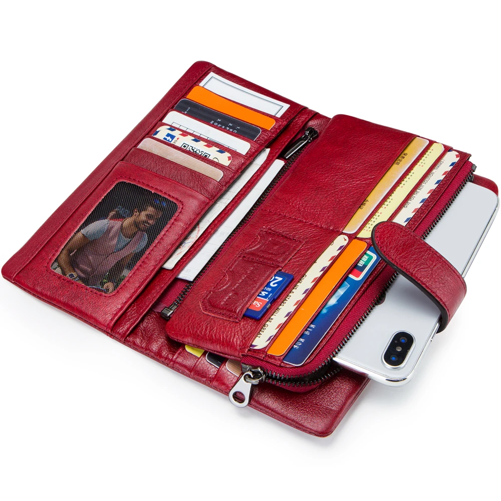 Прямая поставка, оптовая продажа, модный держатель для кредитных карт из натуральной кожи, карман для мобильного телефона, Женский Длинный кошелек с карманом для монет на молнии