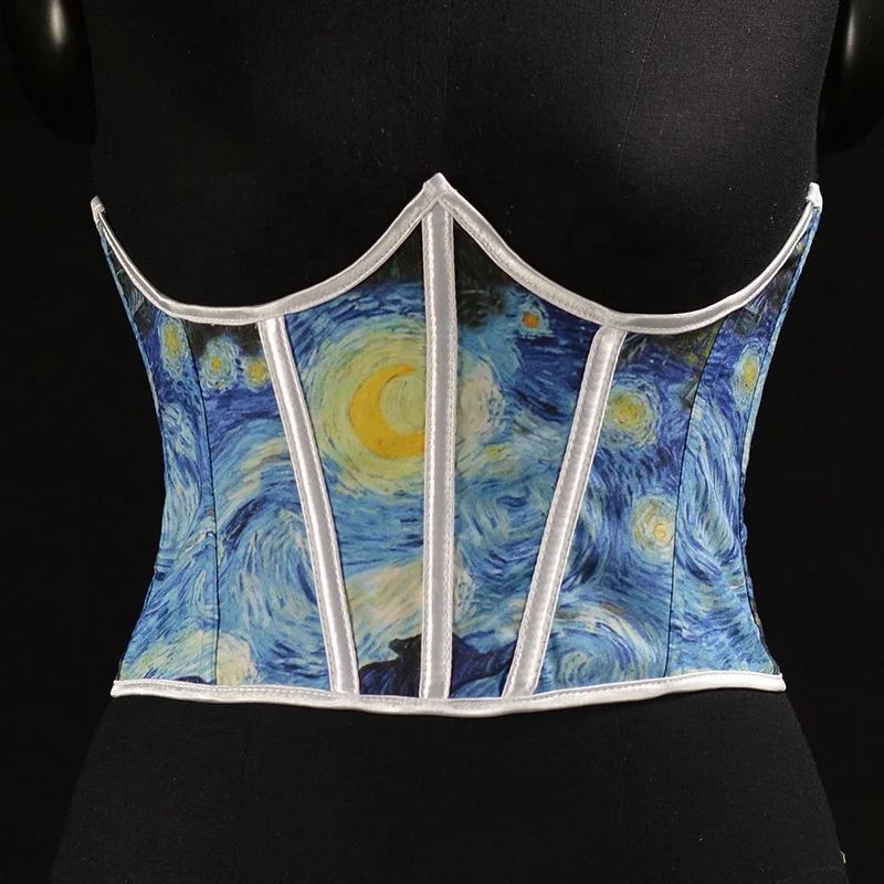Fashion vintage ladies oil painting lace up back boned corset wholesale sexy underbust waist corsets for women