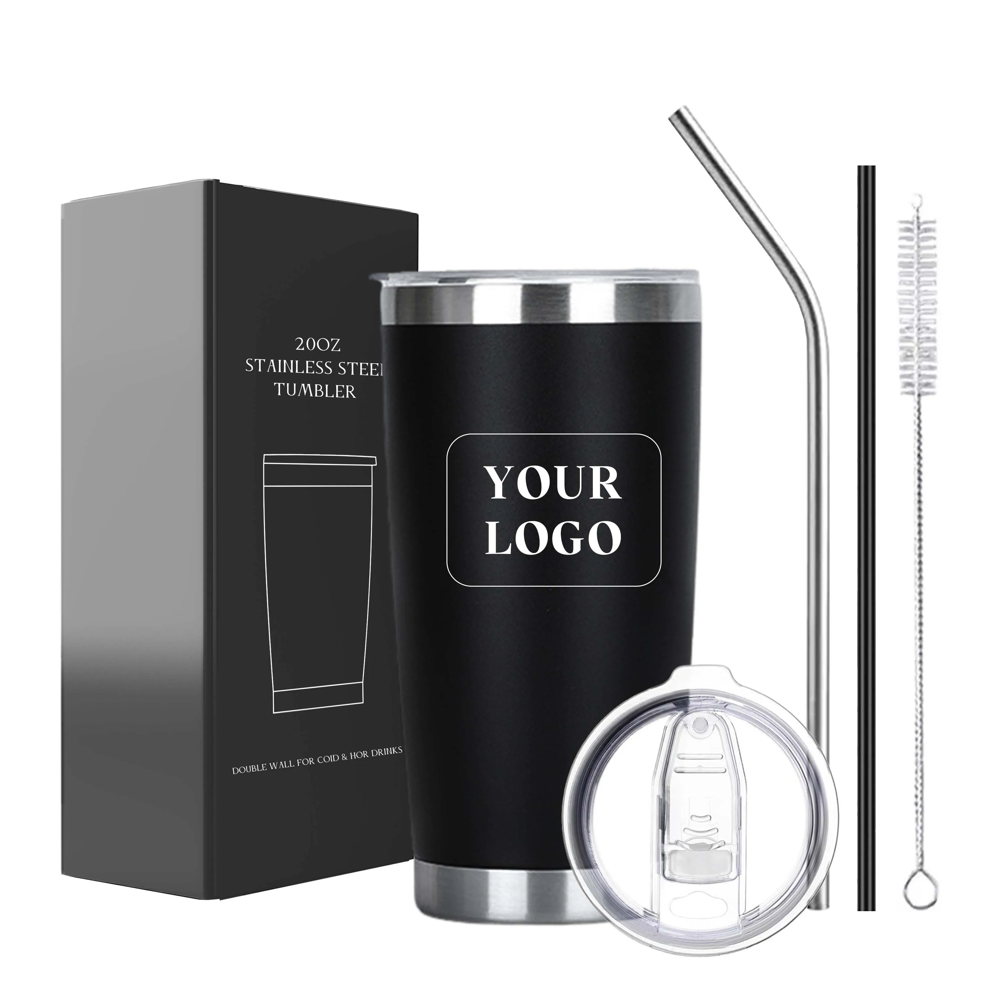 Custom logo 20 oz 30 oz Vacuum Thermos Tumblers Wholesale Bulk 20oz Stainless Steel Double Wall  Travel Coffee Mug with Lid