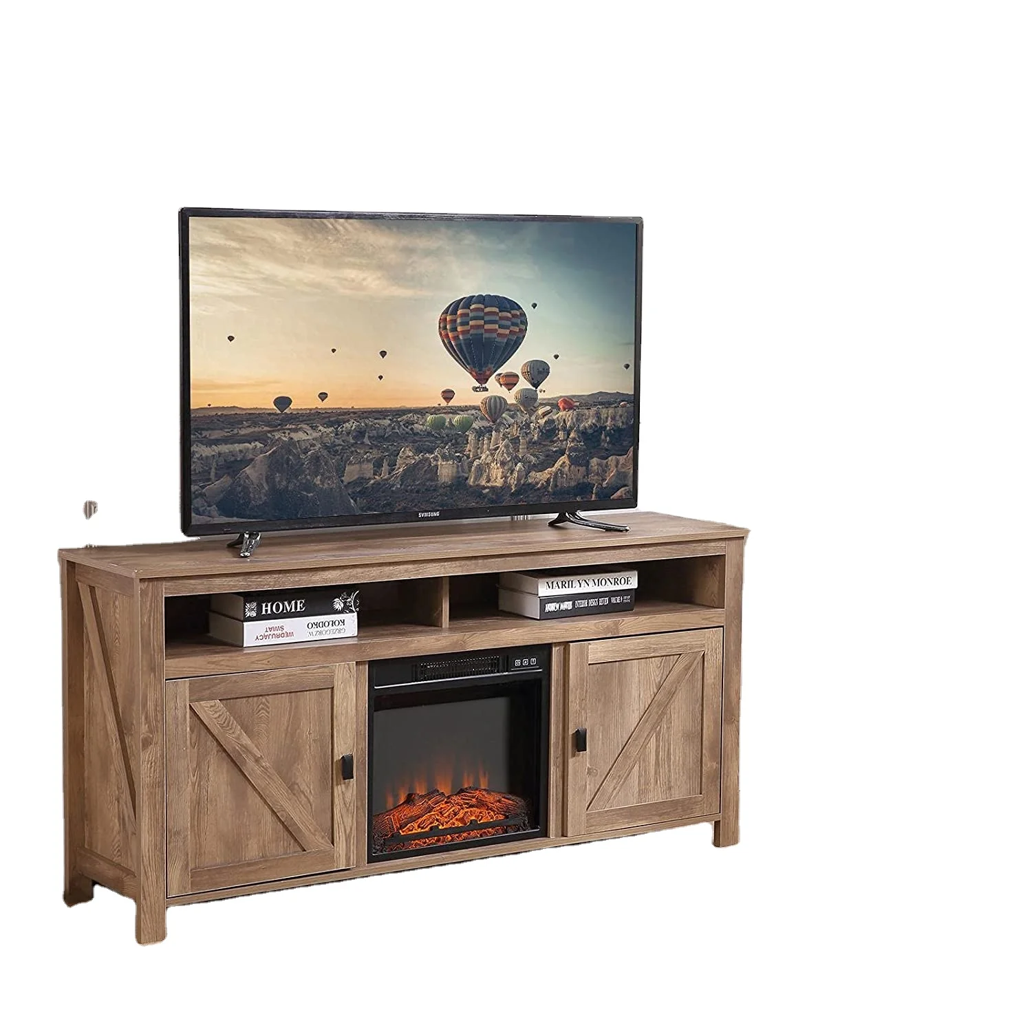 Wood Entertainment Center Media Console Fireplace Farmhouse TV Stand for 65 Inch