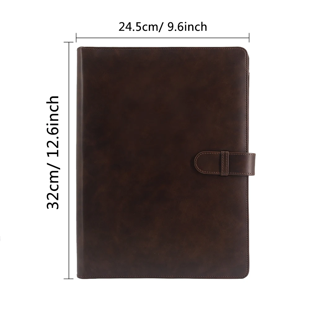 Multi-pocket Custom A4 PU Leather Document Folder Portfolio Organizer File Folder with Ring Binder