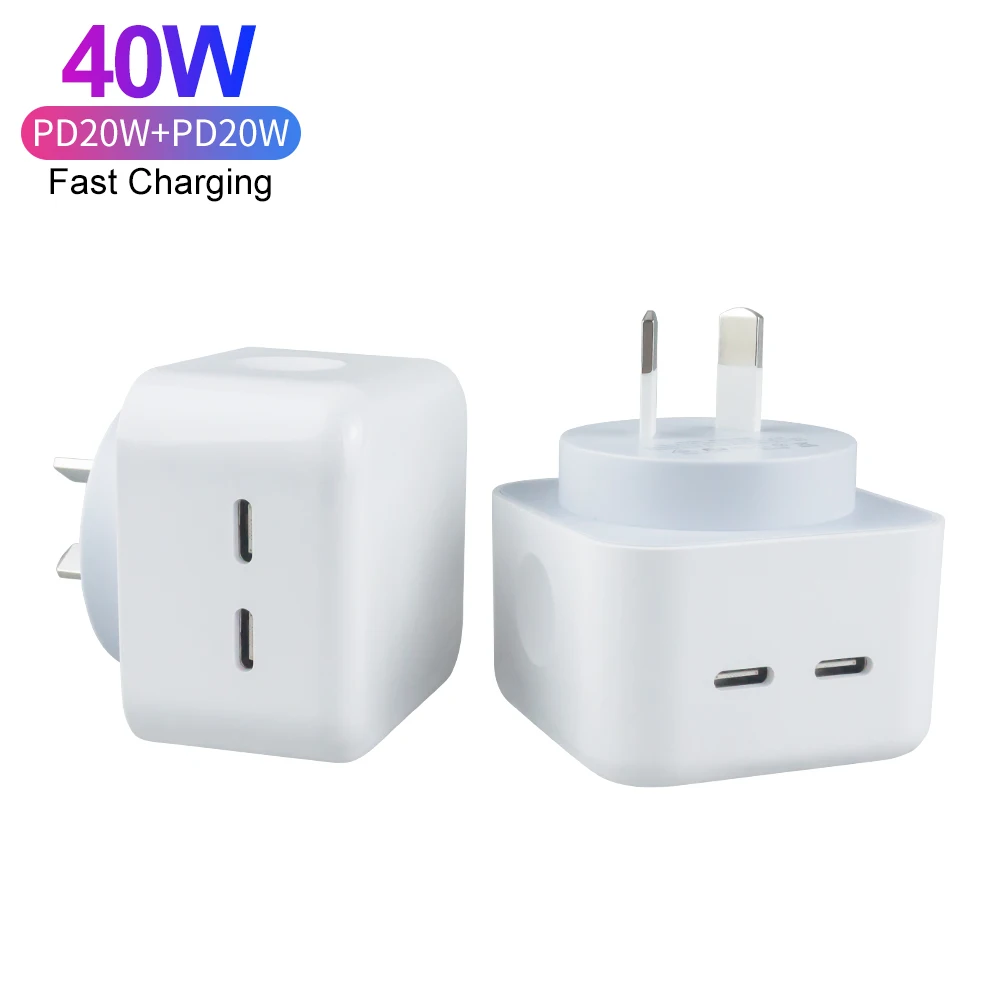 Australia AU Plug Wall Charger PD 40W Type C Dual USB C Wall Charger Adapter 40W For Apple iPhone 12 13 14 iPad Pro