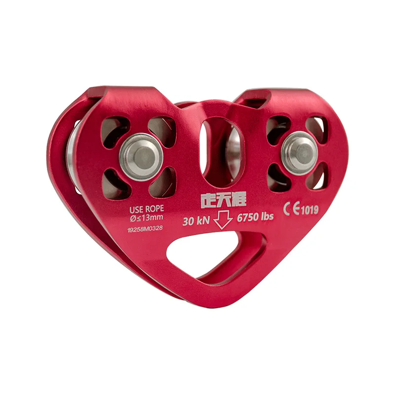 Wholesale logo customized outdoor climbing aluminum ball bearing tandem double pulley