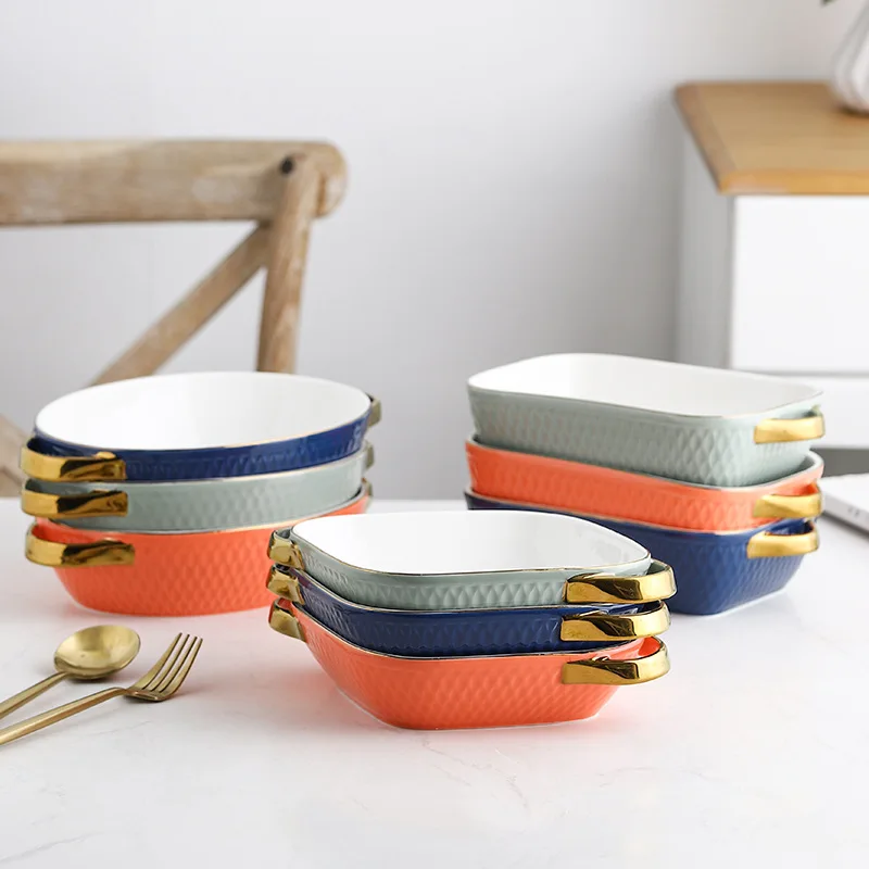 Chaozhou Export Ceramic Ruili RL-R200430 1100ml Oval Plate Ceramic Navy,Orange,Light Green Ceramic Oval Bakeware Plate Ceramics