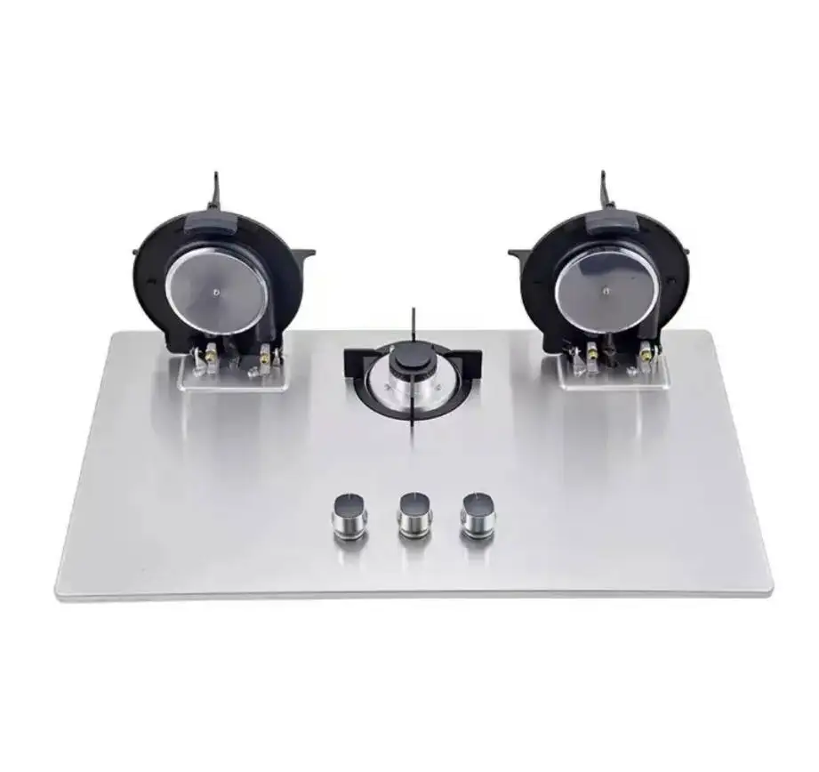 3-Burner Built-In Portable Gas Stove with 3+3+1.75kW Power, Tempered Glass for Household Use