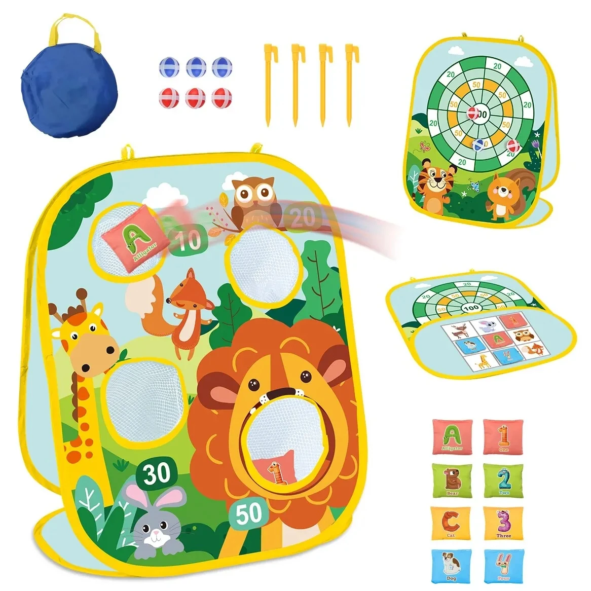 miYou Parlour games Bean Bag Toss  Sticky Balls for Games Toss Cornhole Set Tic Tac Toe Indoor&Outdoor Toy for Boys or Girls