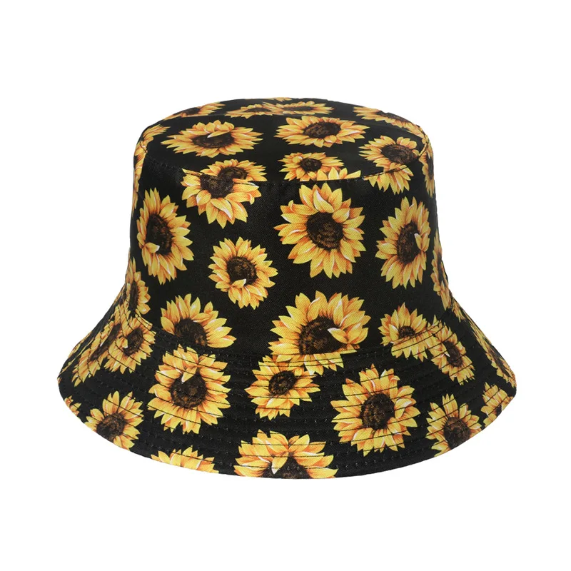New hot selling spring and summer new double-sided flower sunshade sunscreen flower sunflower sun hat white bucket hat