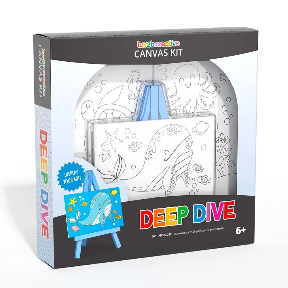 DEEP DIVE 3 Packs Predrawn Canvas Painting Kit Art and Craft with Easel for kids
