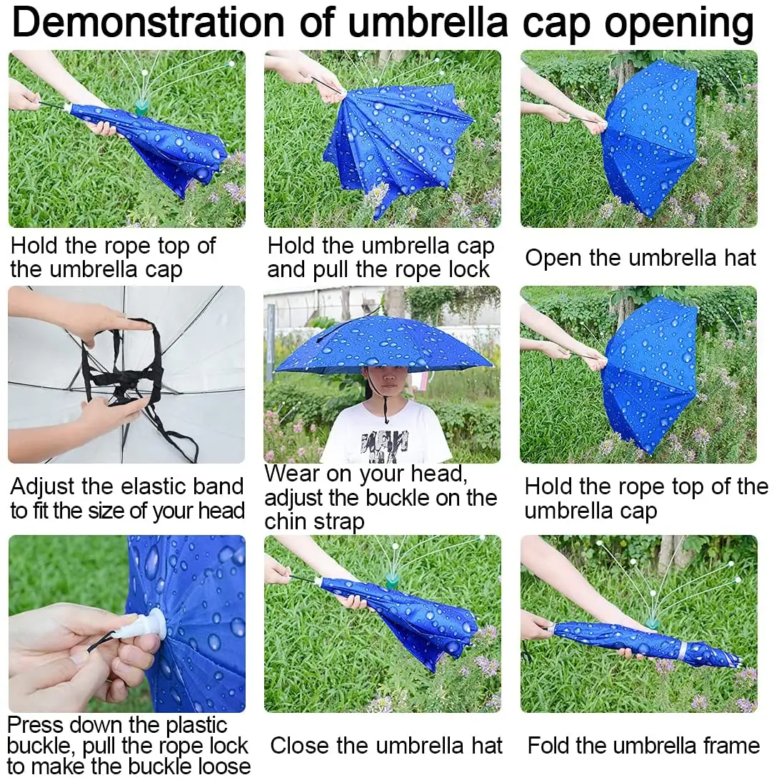 Umbrella Hat 25 inch Hands Free Umbrella Cap for Adults and Kids