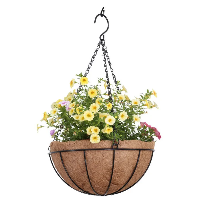 Round Metal Hanging Basket with Nature Coconut Fiber  Liner for Garden Planter Pot /set 2/set 3/set4