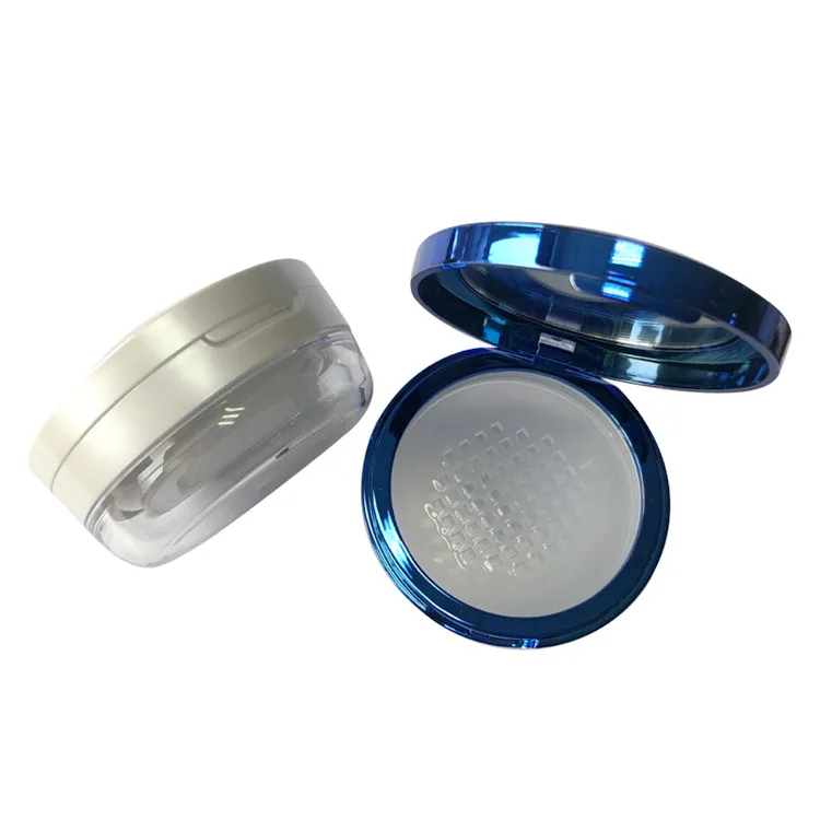 Custom Makeup Metal Cosmetic Round Empty Private Label Jar White Loose Powder Container Case With Sifter