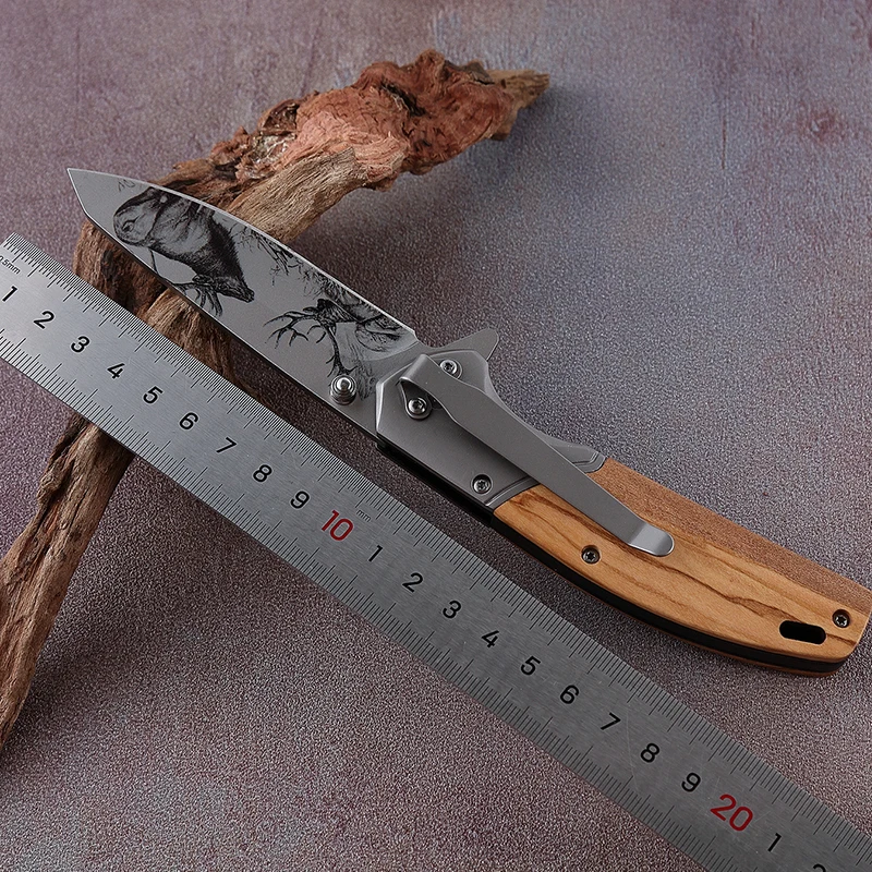 Camping Wood Handle Sharp Blade Edge EDC Survival Tactics Outdoor folding hunting pocket knife for Hunting Survival outdoor