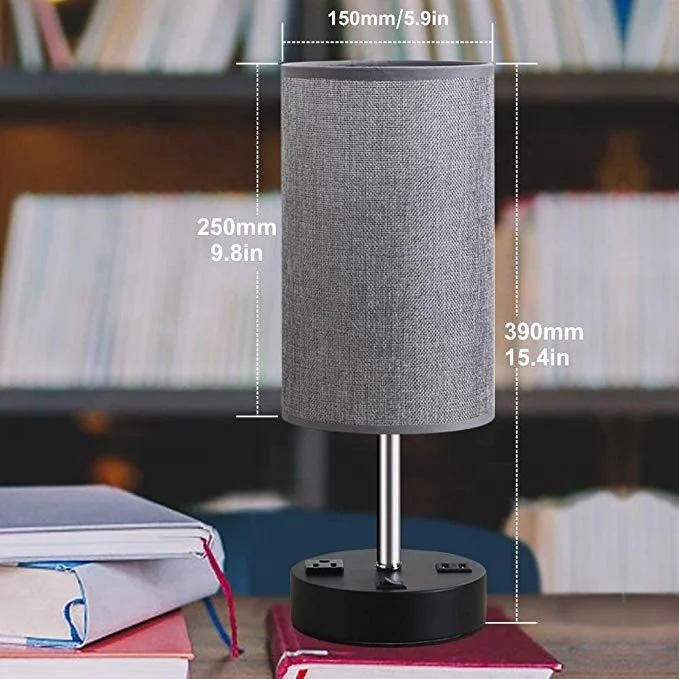 
Desk lamp with Dual 5V/2.1A USB Charging Ports,Nightstand table Lamps with black base and Fabric Shade 