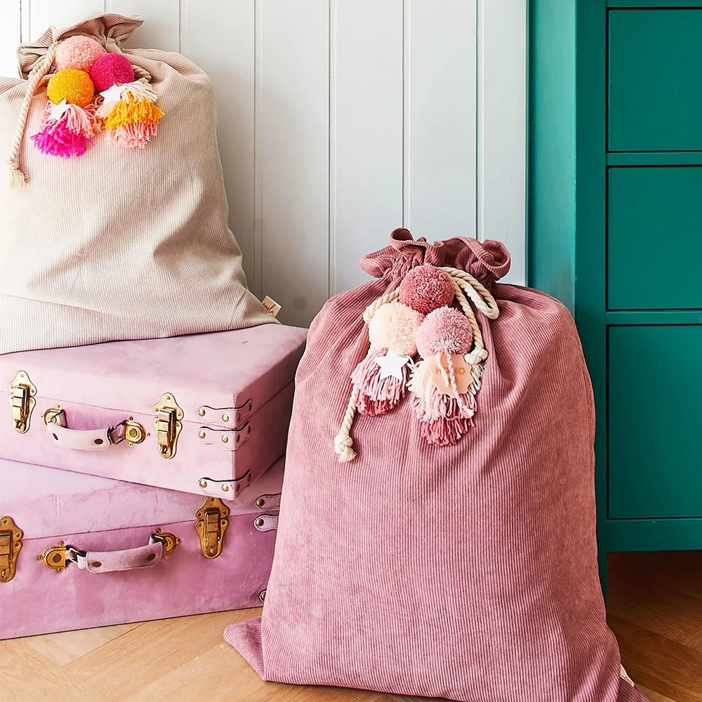 Drawstring Storage Kids Gift Christmas Candy Bag Fabric Blank Corduroy Santa Sacks