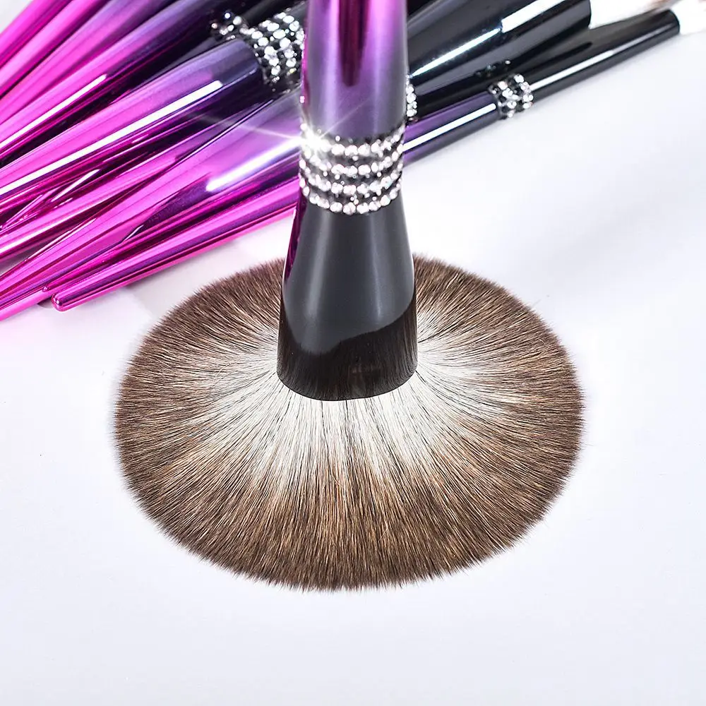 12pcs Luxury glitter diamond bling private label makeup brush metal classic gradient purple blue brush custom logo makeup brush