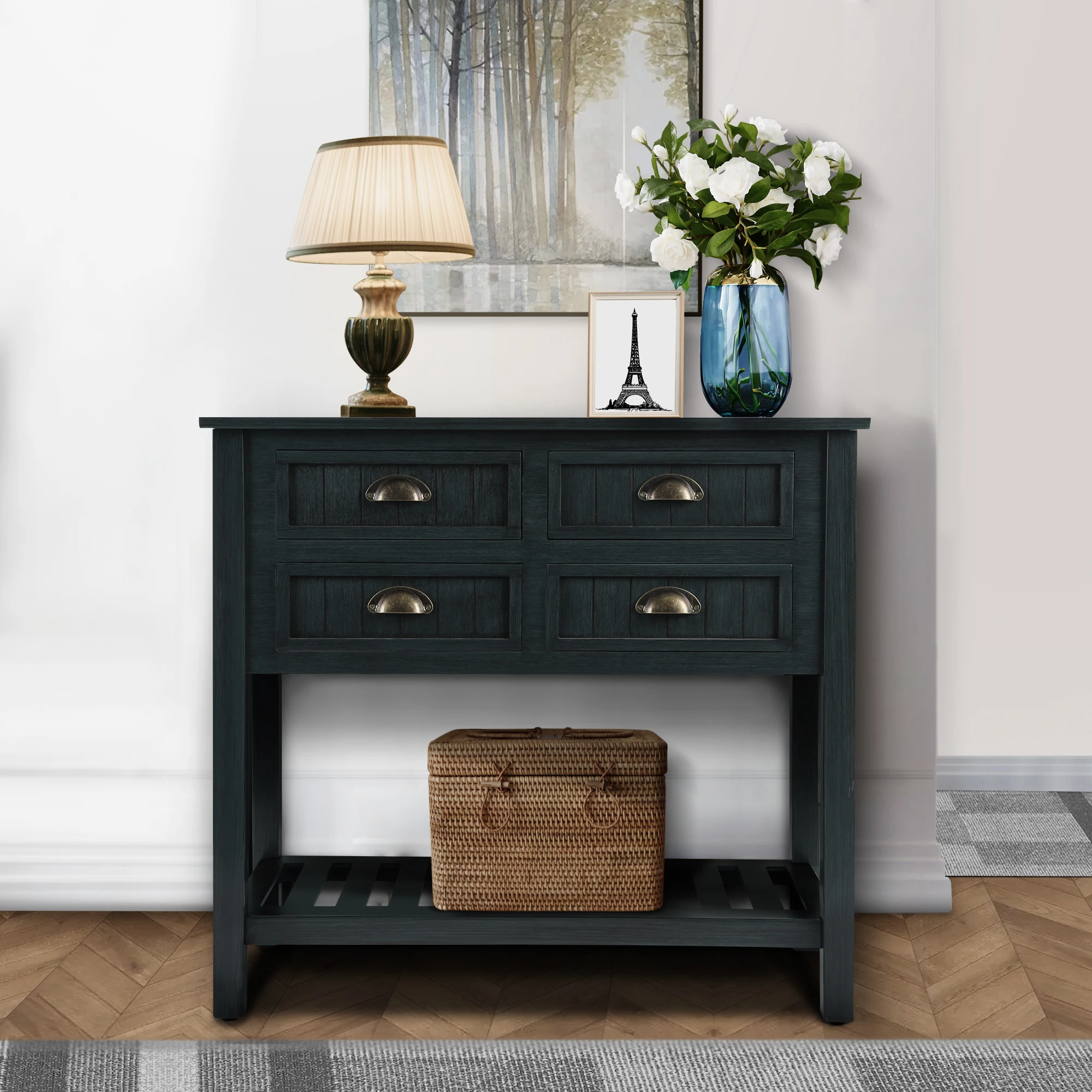 Entry Mudroom Furniture Vintage Nordic Style Multi Space Storage Cabinet Console Table
