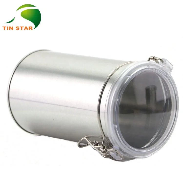 Food Grade Round Empty Metal Tea Tin Packaging With Plastic Window