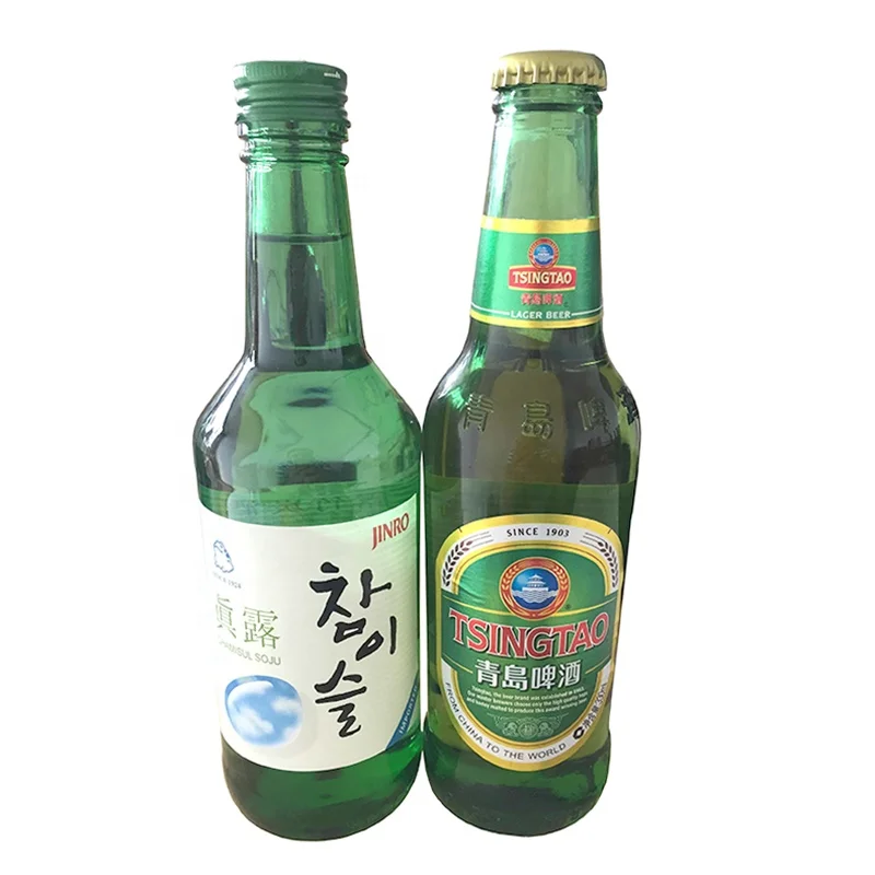 360ml Flat Korean alcohol Soju Drink Liquor Green Glass Bottles Factory Wholesale